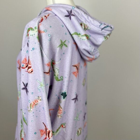 Hill House Allie Zip Up Hoodie Sweatshirt Sea Creatures Terry Purple Small NWT - Picture 4 of 10